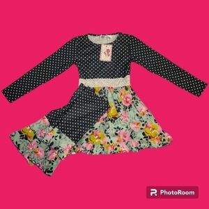 Ann LOREN Polka Dot Floral Two Piece Dress Set Size 9/10